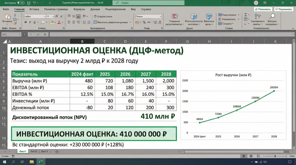 Финмодель: инвестиционная оценка 410 млн по DCF-методу