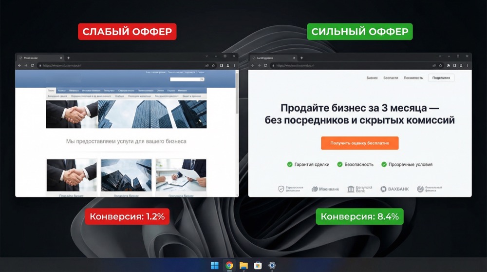 Сравнение слабого и сильного оффера