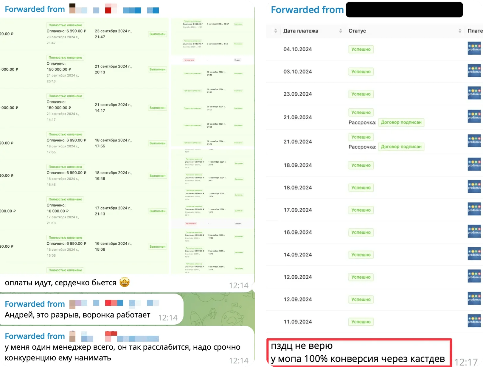 Скриншоты оплат